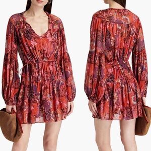 NEW NWT A.L.C. Elise Long Sleeve Silk Mini Dress In Pink & Russet Print